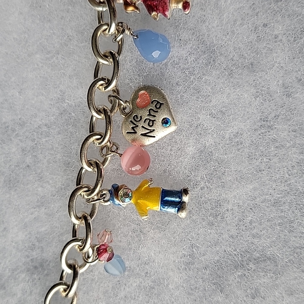 2/$8 Vintage Silver Tone Chain Link Nana Grandson Granddaughter Charm Bracelet - Picture 3 of 5
